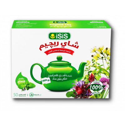 ISIS REGIME TEA WITH MINT FLAVOR SUGAR FREE BETTER TASTE 50 FILTER BAGS NET WEIGHT 75 GM